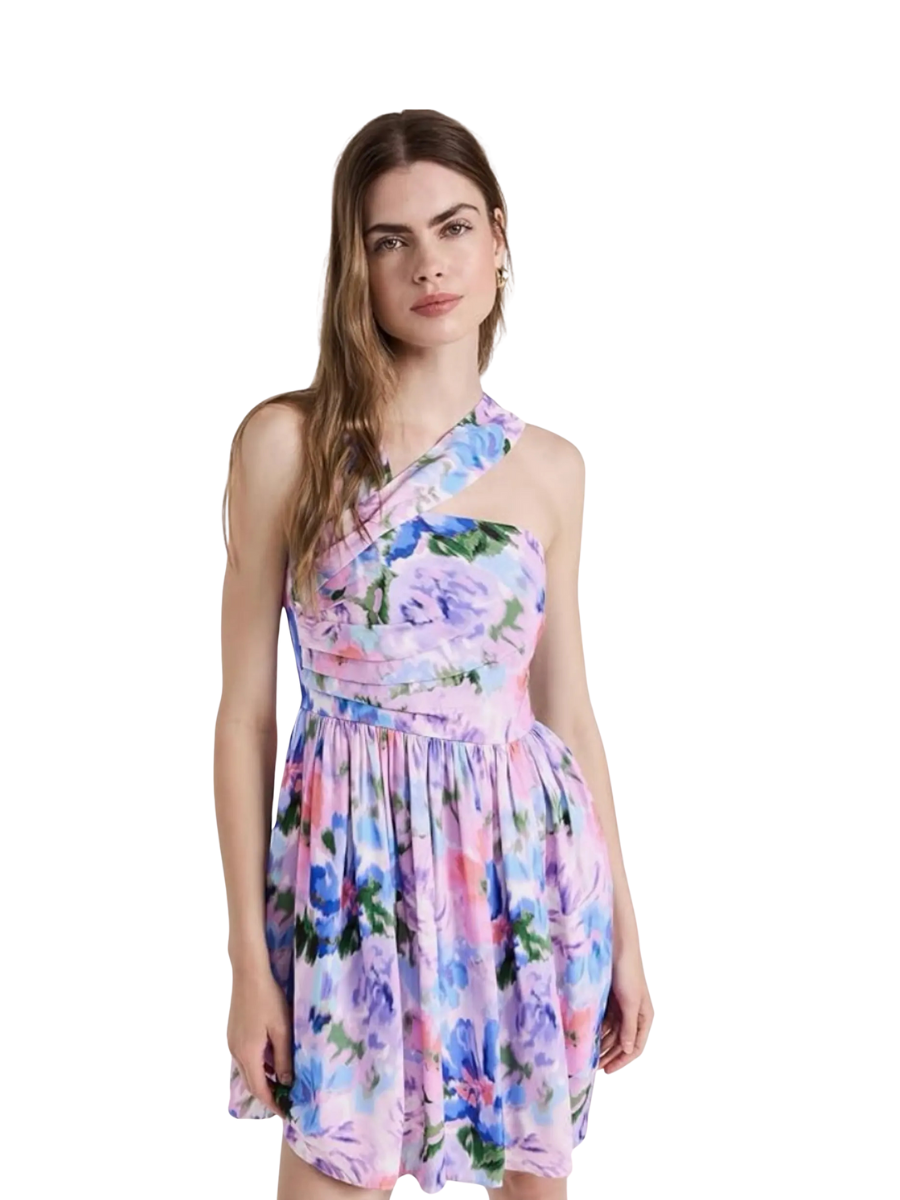 Shoshanna Midnight Cadey Asymmetric Neckline Fit and Flare Mini Dress SALE