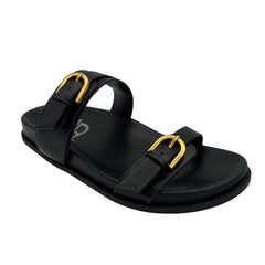 Double Buckle Flat Sandals in Black Not Rated
