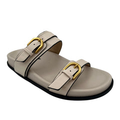 Double Buckle Flat Sandals in Cream Not Rated