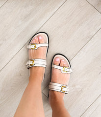 Double Buckle Flat Sandals in Cream Not Rated