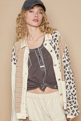 Leopard Exposed Seam Button Up Quilted Jacket POL Cream Multi S 