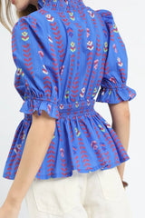 Printed Half Sleeve Peplum Blouse Umgee