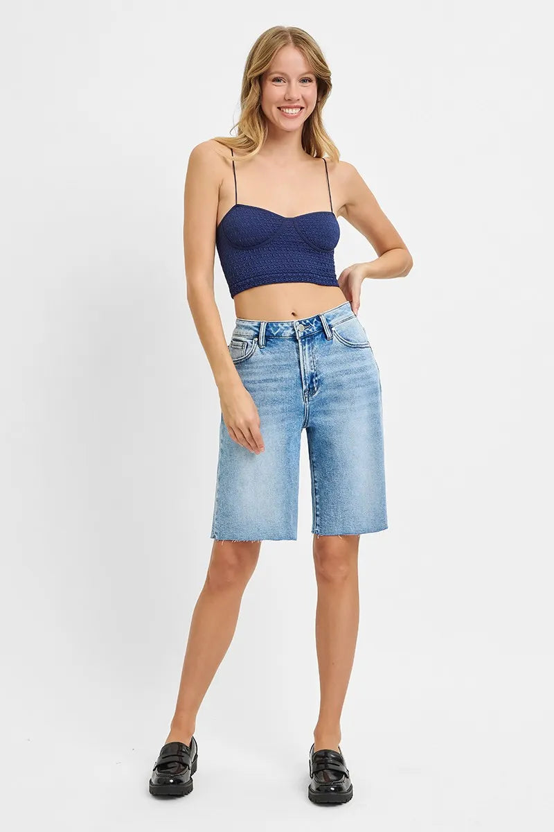High Rise Bermuda Denim Shorts With Plus Size Risen