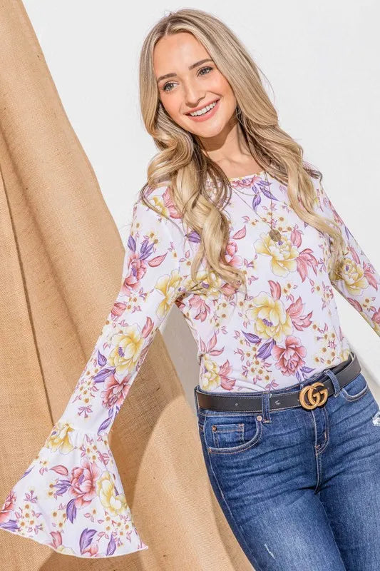 Floral Printed Bell Sleeve Casual Top And the Why