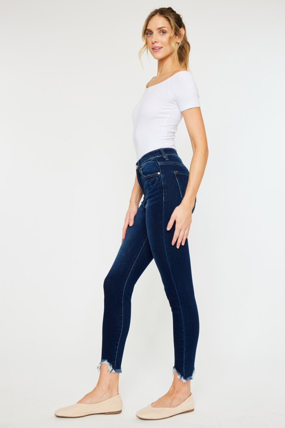 High Rise Frayed Ankle Skinny Jeans Kancan   