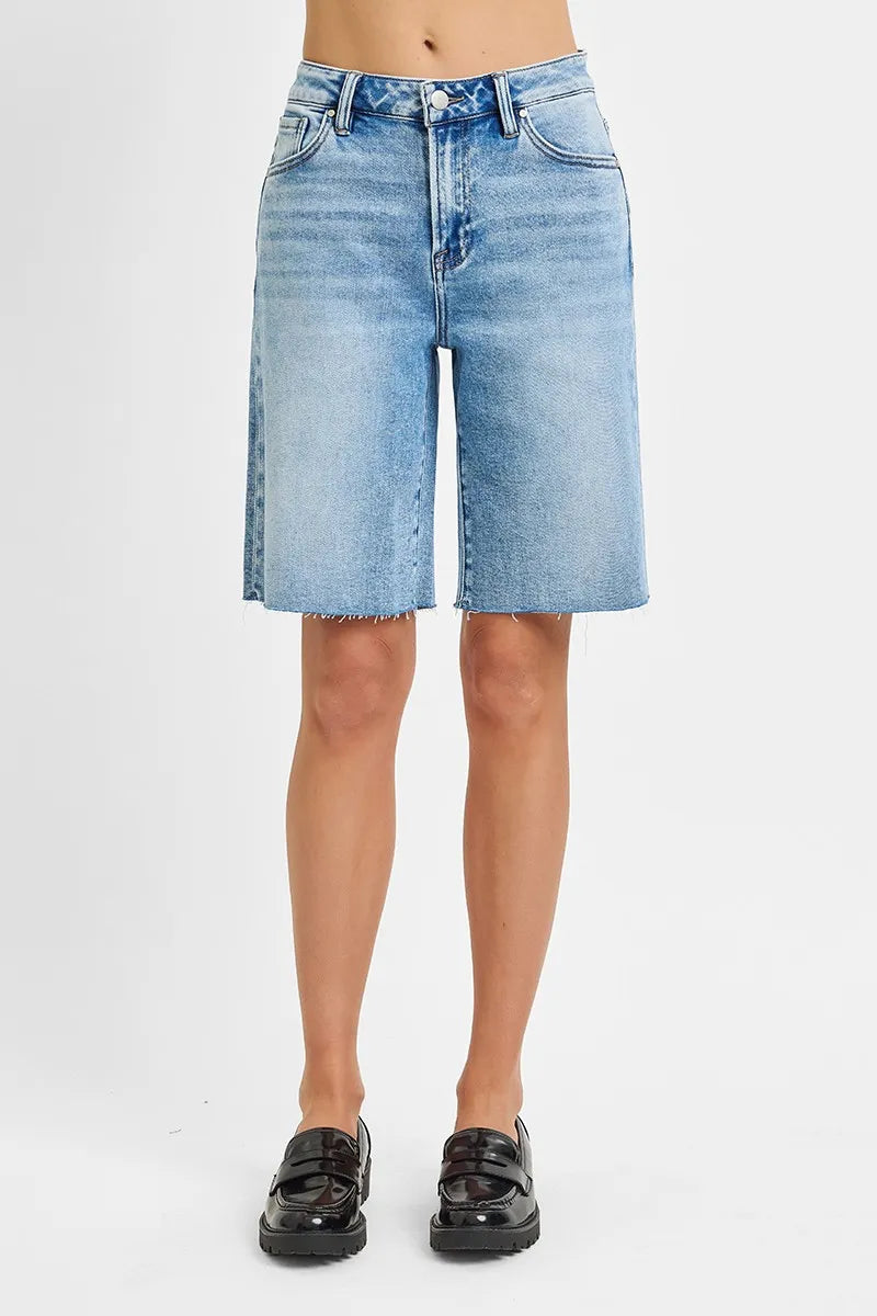 High Rise Bermuda Denim Shorts With Plus Size Risen