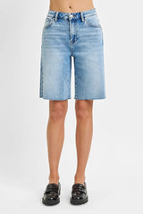 High Rise Bermuda Denim Shorts With Plus Size Risen