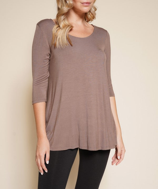 Bamboo Elbow Flared Tunic Top Fabina DULL GREY S 