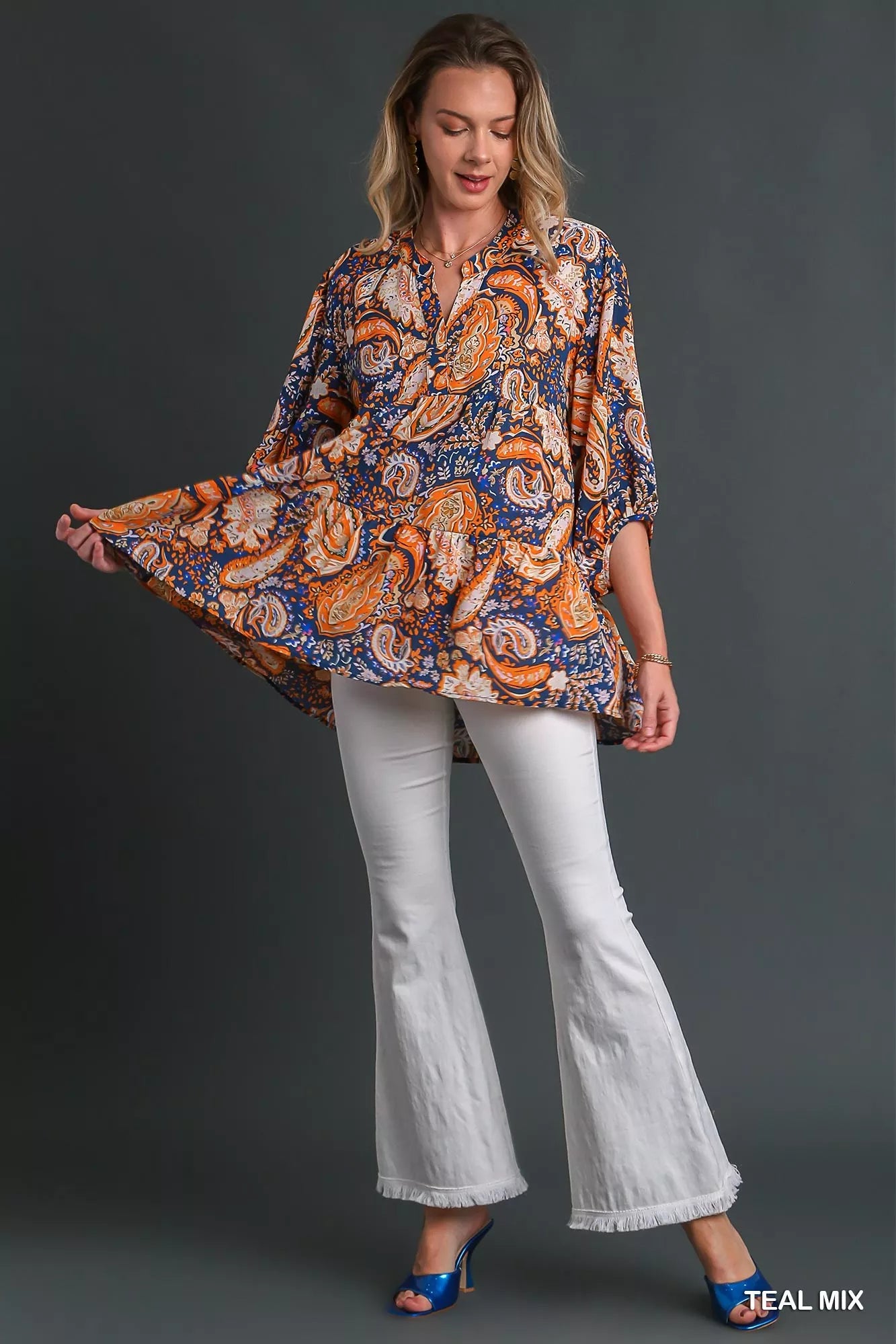 Mix Paisley High Low Boho Tunic Blouse Umgee