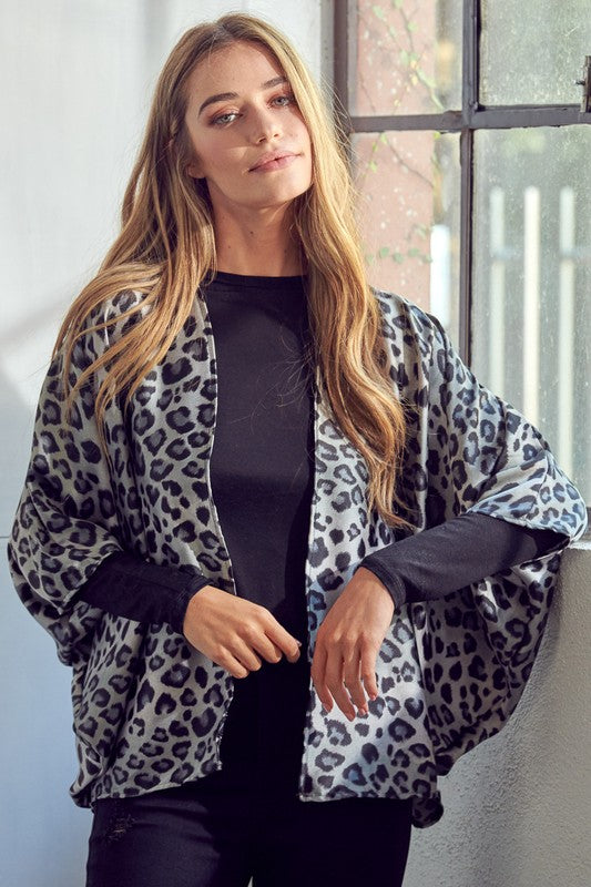 Cheetah Print Dropped Kimono Cardigan - Plus e Luna   