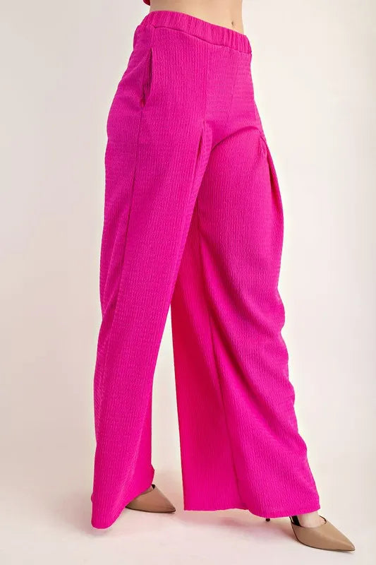 Textured Wide-Leg Pants with Pockets Celeste