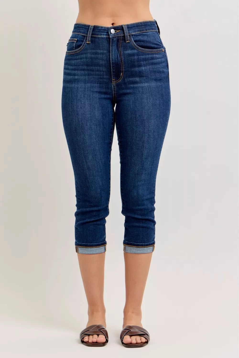 High Waist Capri Jeans with Single Cuff Judy Blue DK 0(24)