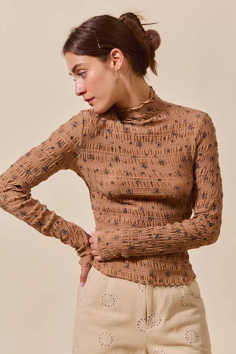 Floral Print Textured Long Sleeve Knit Top So Me