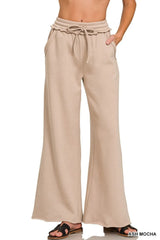 Fleece Exposed Seam Wide Leg Sweatpants ZENANA