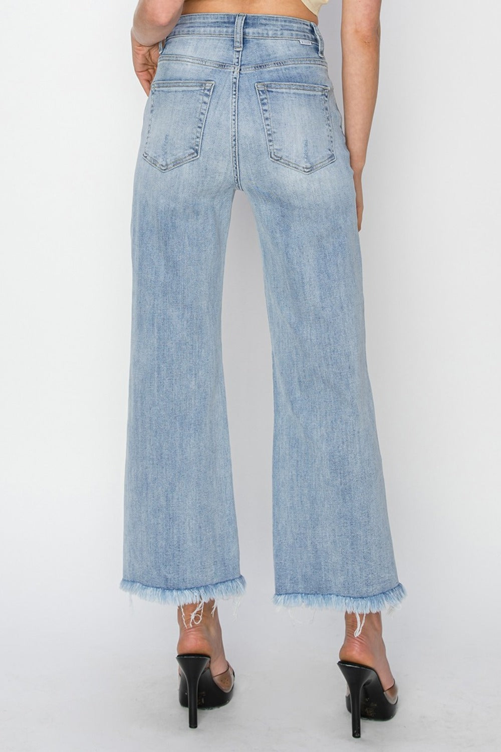 High Rise Crop Wide Fray Hem Jeans Risen   