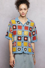 Crochet Short Sleeve Relaxed Fit Shirt POL