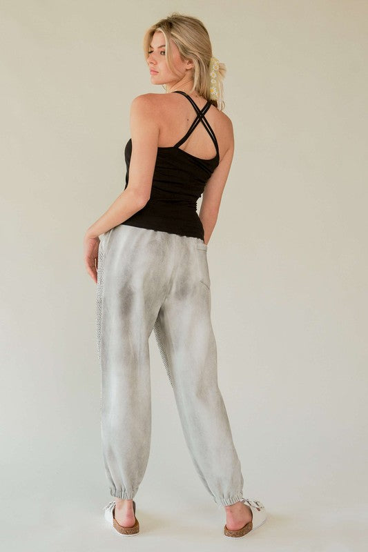 Rhinestone Elastic Waist Joggers Davi & Dani