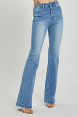 High Rise Button Fly Bootcut Jeans Risen   