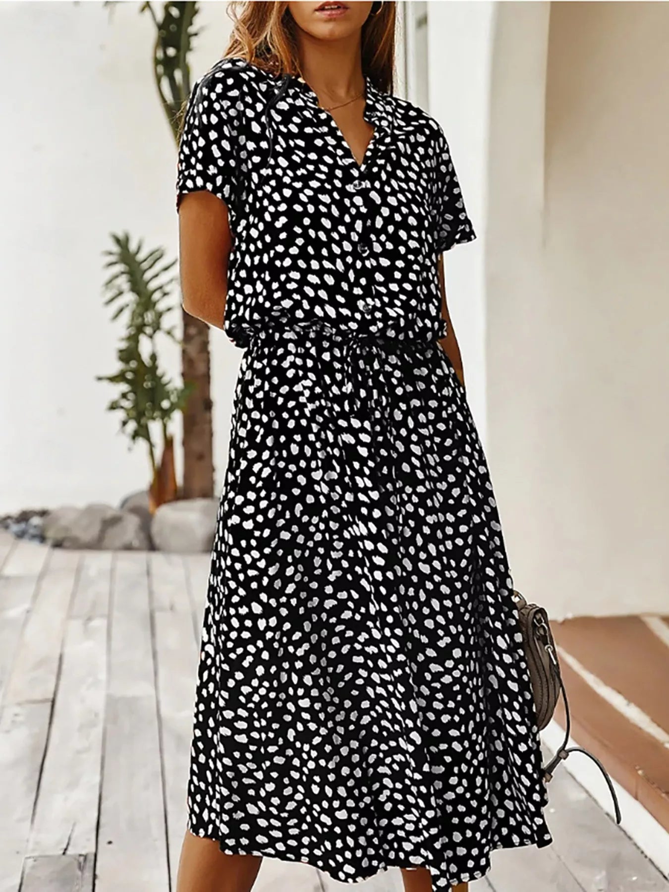 Polka Dot Button Front Midi Dress Simmer & Fay
