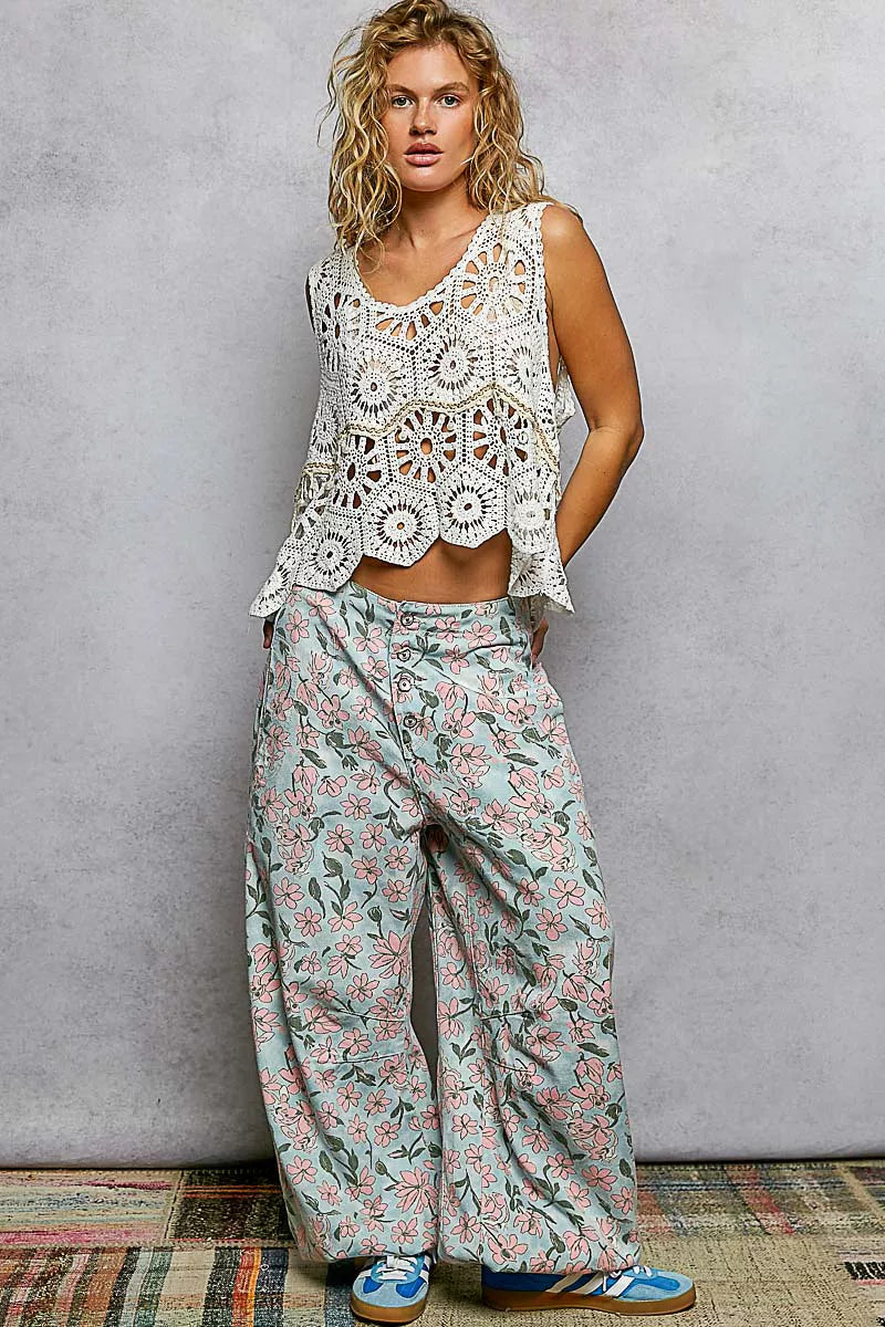 Boho Floral Crochet Sweater Vest with Scalloped Edge POL