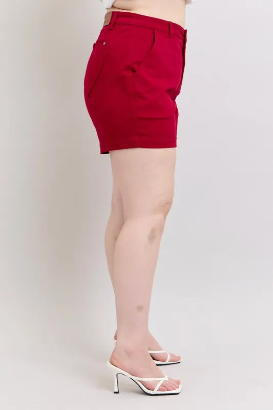 Plus Size High Waist Tummy Control Garment Dyed Heart Shaped Denim Shorts Judy Blue