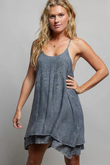 Embroidered Adjustable Strap Mini Dress POL