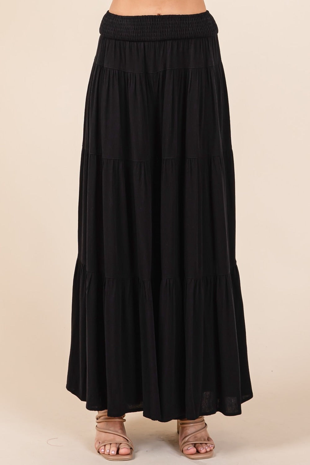 Tier Detail Smocked Elastic Waist Wide Leg Pants Mittoshop   