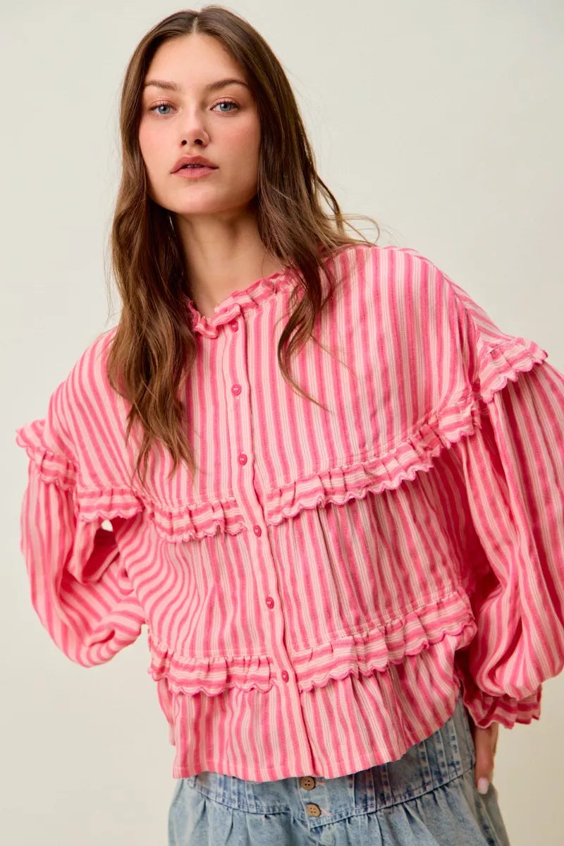 Variegated Stripe Reversible Flowy Boho Blouse So Me