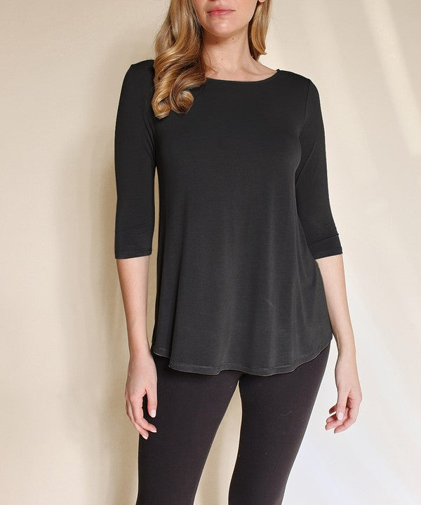 Bamboo Boatneck Elbow Sleeve Top Fabina BLACK S 