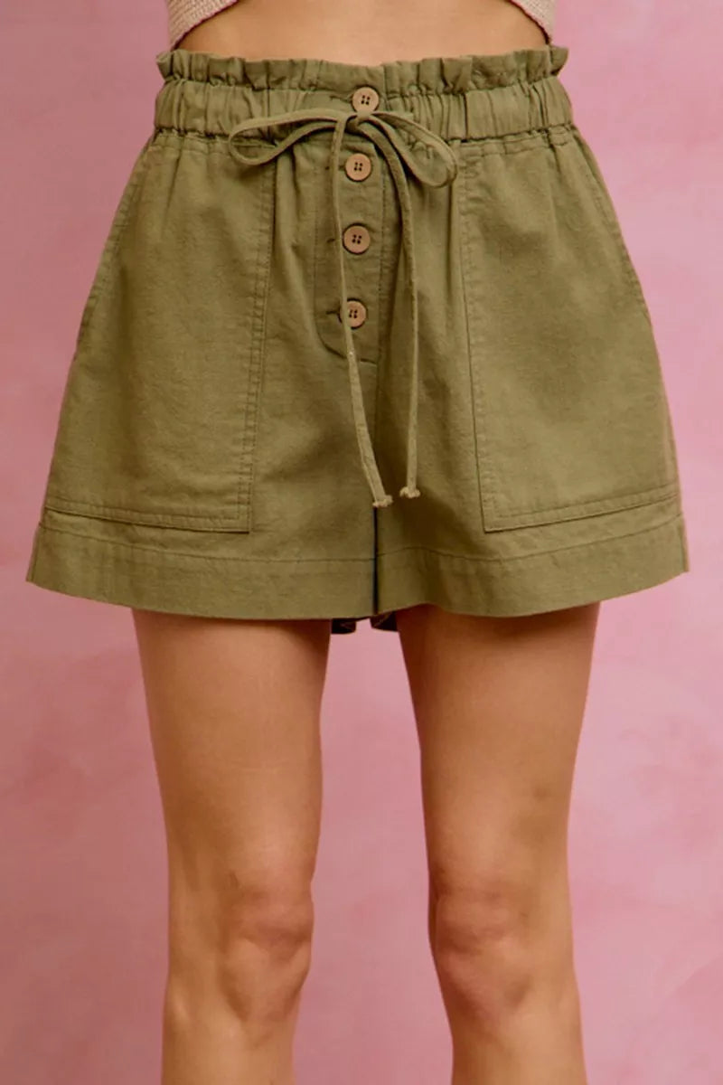 Paper Bag Patch Pocket Drawstring Twill Shorts So Me