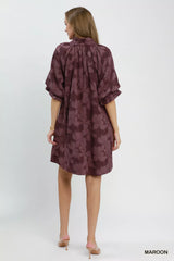 Floral Textured Jacqaurd V-Neck Dress Umgee