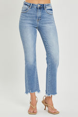 Frayed Hem Cropped Straight Jeans Risen   