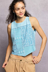Ribbed Round Neck Cropped Tank with Lace Detail POL
