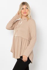 Long Sleeve Peplum Cable Knit Hoodie Be Stage   