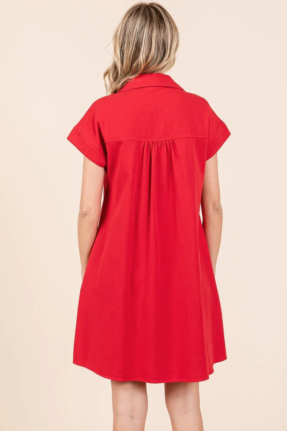Twill Short Sleeve Collared Mini Dress Mittoshop