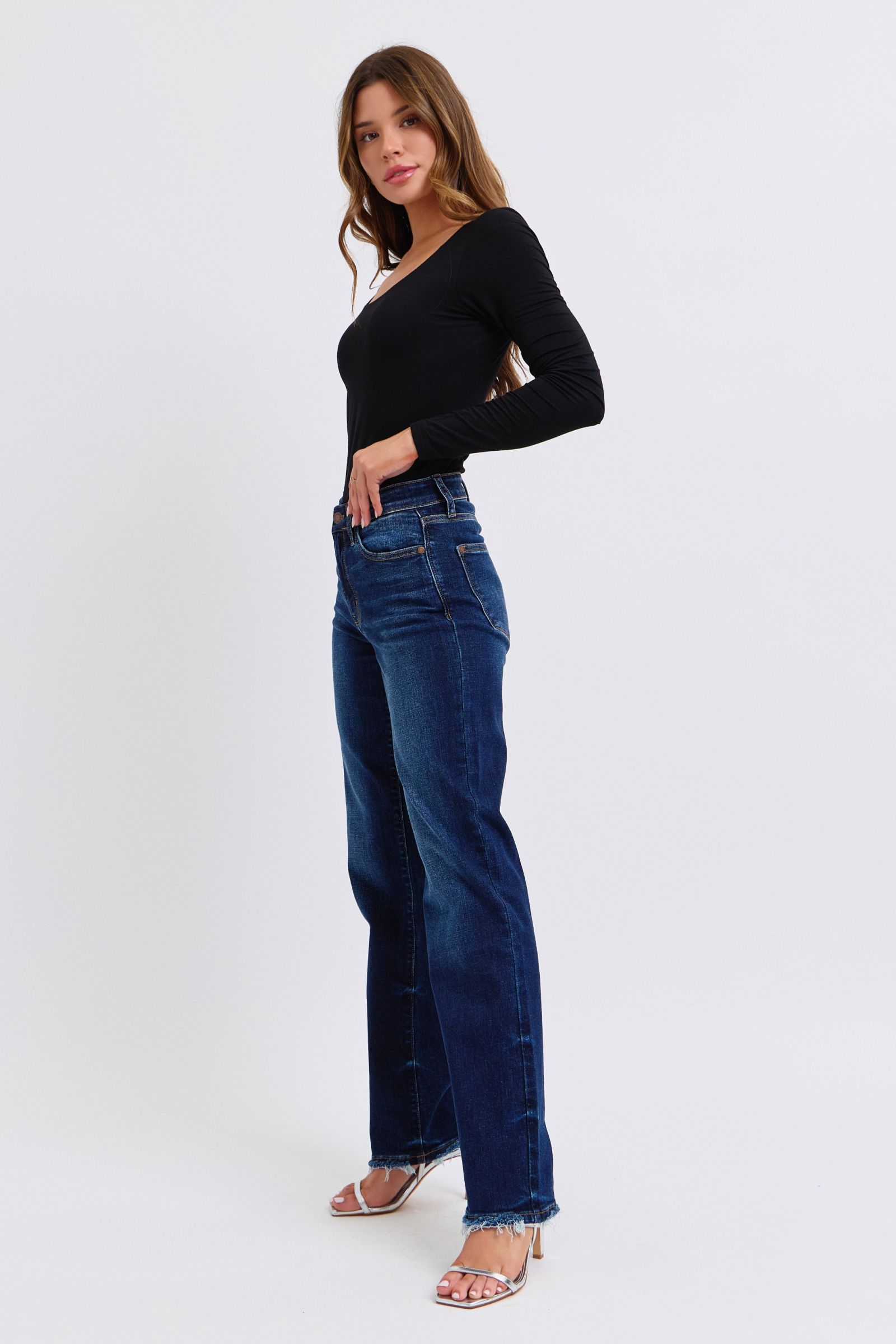 Raw Hem Straight Leg Jeans Judy Blue   