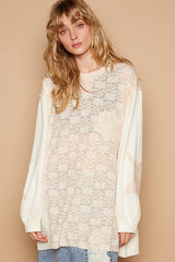 Round Neck Long Sleeve Crochet Patches Top POL   