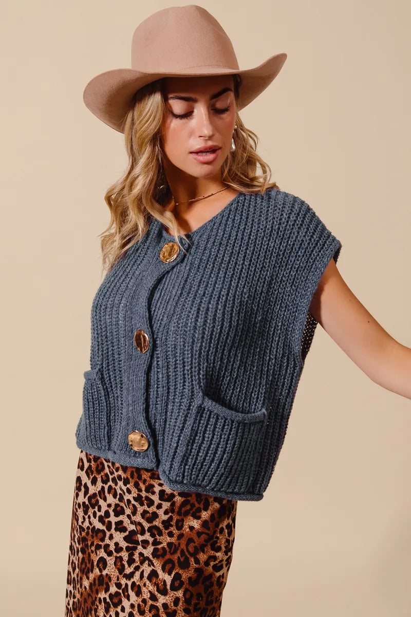 Big Metal Button Front Sweater Vest So Me