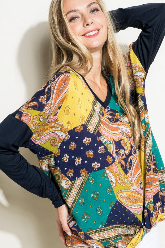 Paisley Mixed Boxy Top - Plus e Luna   