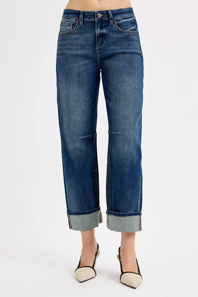 Slouchy Crop Barrel Cuffed Jeans Risen