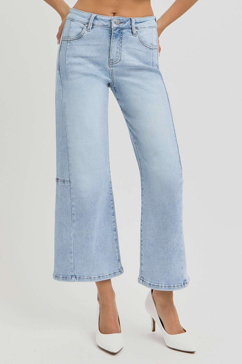 High Rise Seamed Detail Wide Leg Crop Jeans Risen   