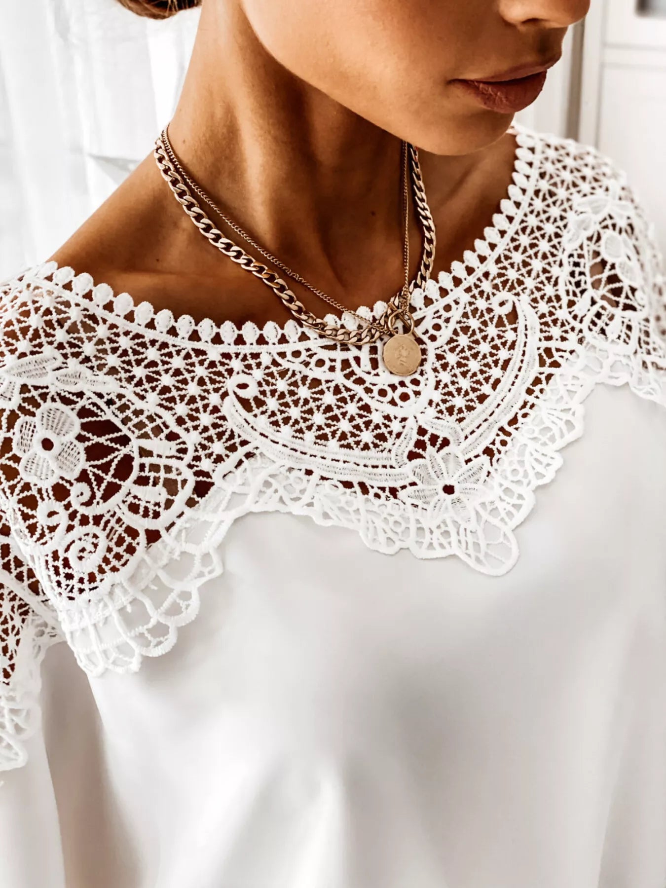 Lace Trim Long Sleeve Blouse Simmer & Fay