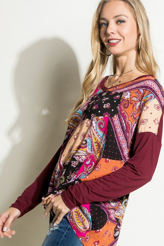 Paisley Mixed Boxy Relaxed Top e Luna   