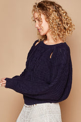 Cable Knit Cutout Long Sleeve Sweater POL   