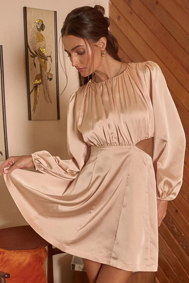 Satin Side Cutout Detail Mini Dress Mittoshop