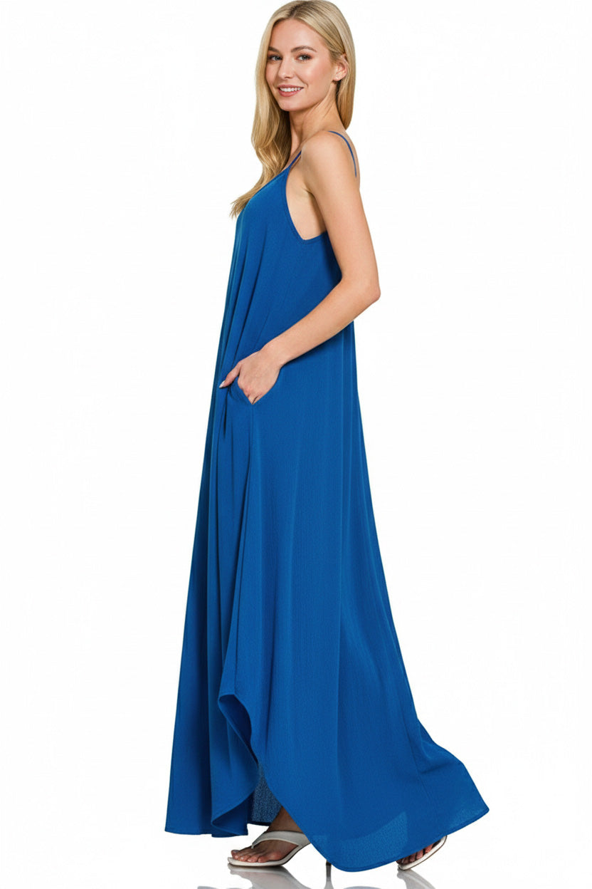 Woven Crinkle Cami Maxi Dress with Side Pockets ZENANA