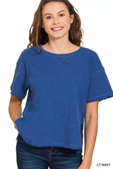 Cotton Slub Short Sleeve Tee ZENANA LT NAVY S