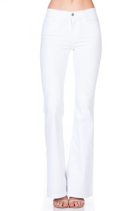 Mid Rise Flared Bell Bottom Denim Jeans O2 Denim White 24 