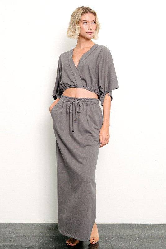 Brushed Organic Hemp Side Slit Maxi Skirt Fabina   