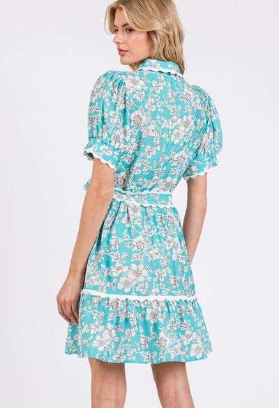 Vintage Floral Scalloped Mini Shirt Dress Sage + Fig